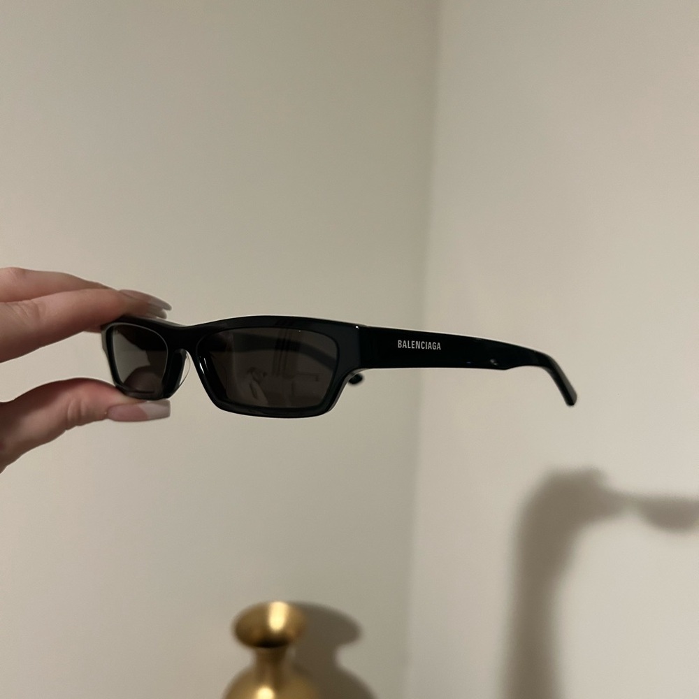 Balenciaga Black Slim Rectangular Sunglasses